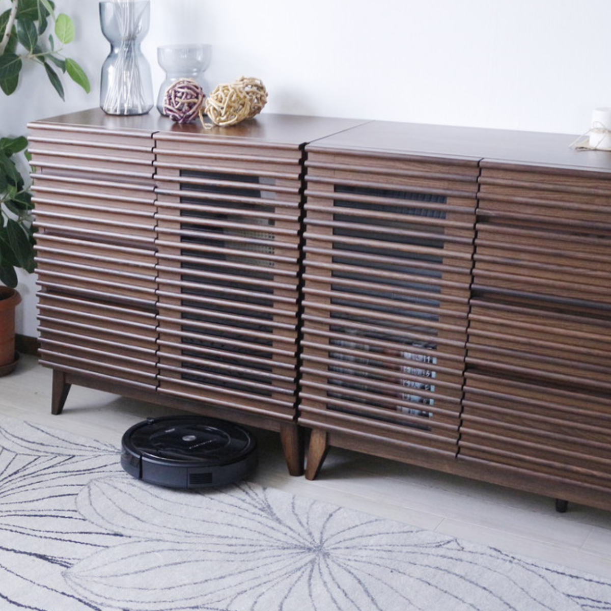 サイドボード 幅120cm 背面化粧 フルスライドレール 完成品 ( 棚 ラック 引き出し A4対応 収納 可動棚 テレビ台 リビングボード 4段 省スペース ナチュラル ブラウン お掃除ロボット対応 ) 【ブラウン】 ブラウン