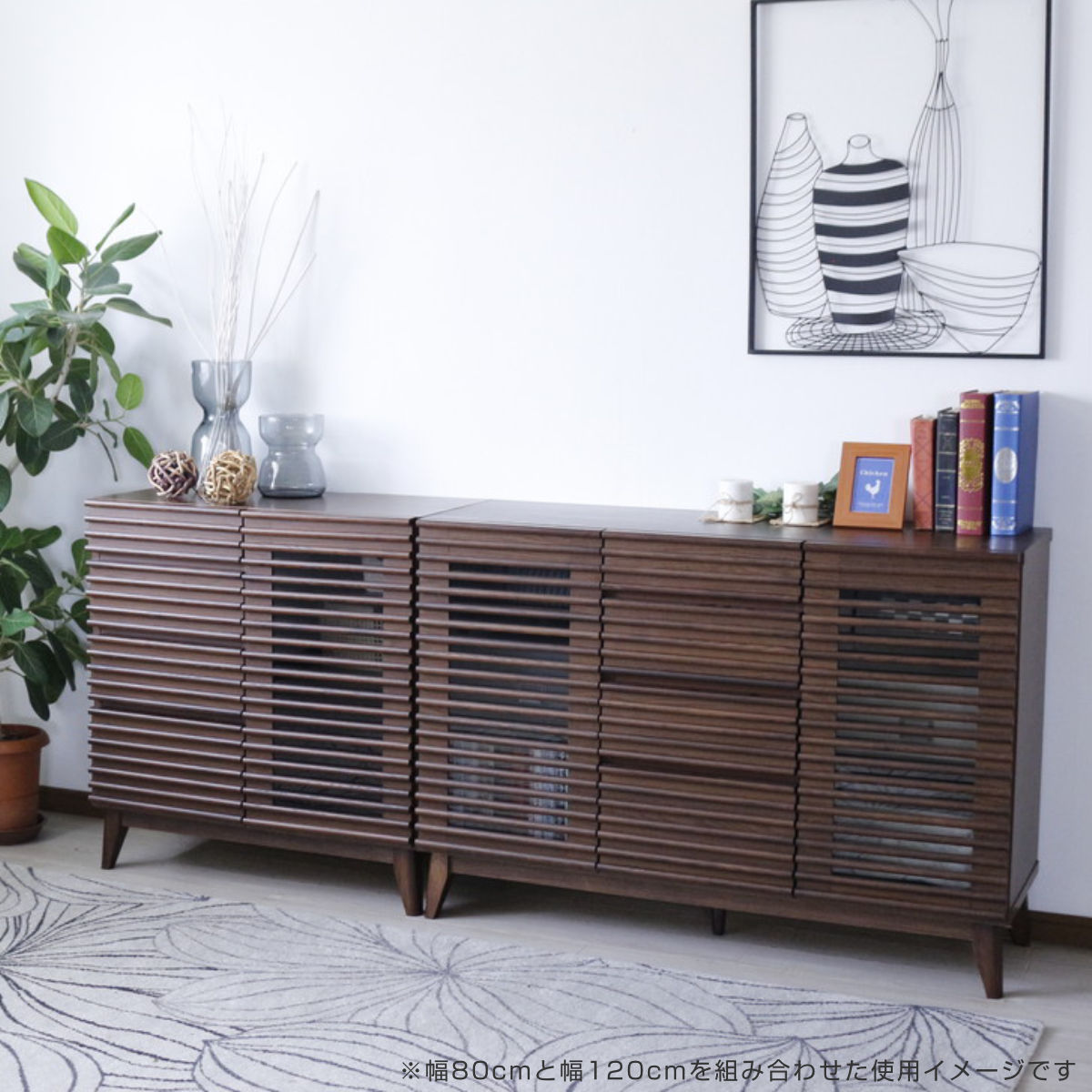 サイドボード 幅120cm 背面化粧 フルスライドレール 完成品 ( 棚 ラック 引き出し A4対応 収納 可動棚 テレビ台 リビングボード 4段 省スペース ナチュラル ブラウン お掃除ロボット対応 ) 【ブラウン】 ブラウン