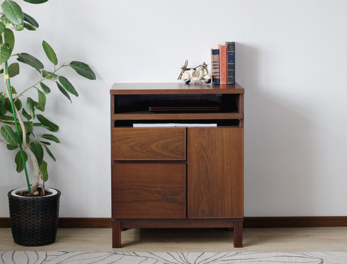 サイドボード 幅70cm テーブル付 背面化粧 フルスライドレール 完成品 ( 棚 ラック 引き出し スライドテーブル 省スペース 作業台 家事机 ビューロー デスク ウォールナット ナチュラル ) 【ナチュラル】 ナチュラル