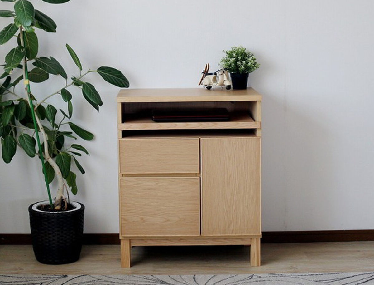 サイドボード 幅70cm テーブル付 背面化粧 フルスライドレール 完成品 ( 棚 ラック 引き出し スライドテーブル 省スペース 作業台 家事机 ビューロー デスク ウォールナット ナチュラル ) 【ナチュラル】 ナチュラル