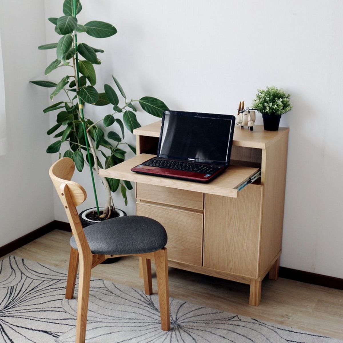 サイドボード 幅70cm テーブル付 背面化粧 フルスライドレール 完成品 ( 棚 ラック 引き出し スライドテーブル 省スペース 作業台 家事机 ビューロー デスク ウォールナット ナチュラル ) 【ナチュラル】 ナチュラル