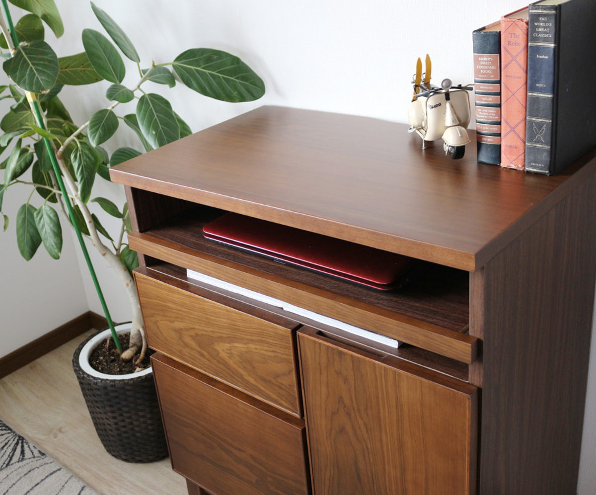 サイドボード 幅70cm テーブル付 背面化粧 フルスライドレール 完成品 ( 棚 ラック 引き出し スライドテーブル 省スペース 作業台 家事机 ビューロー デスク ウォールナット ナチュラル ) 【ナチュラル】 ナチュラル