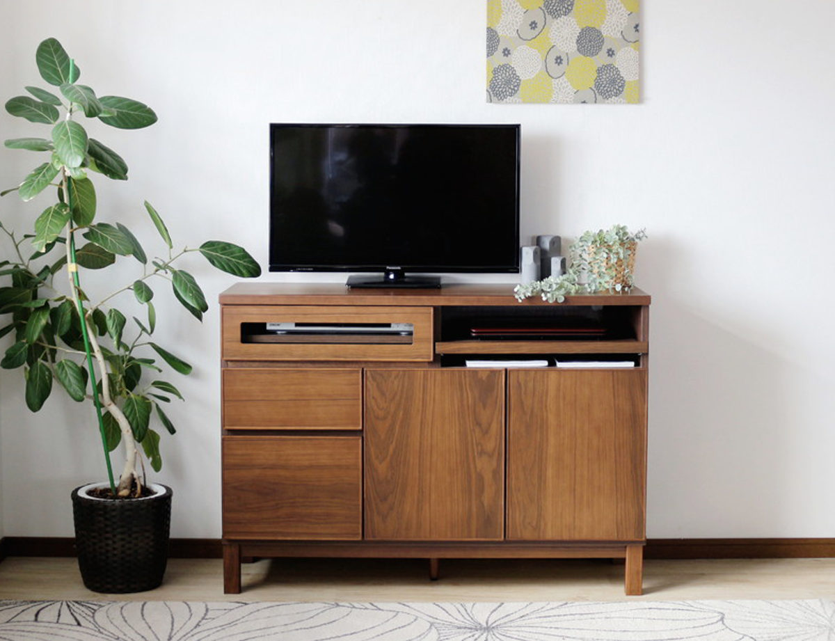 サイドボード 幅120cm テーブル付 背面化粧 フルスライドレール 完成品 ( 棚 ラック 引き出し スライドテーブル 省スペース テレビ台 作業台 家事机 ビューロー デスク ウォールナット ナチュラル ) 【ウォールナット】 ウォールナット