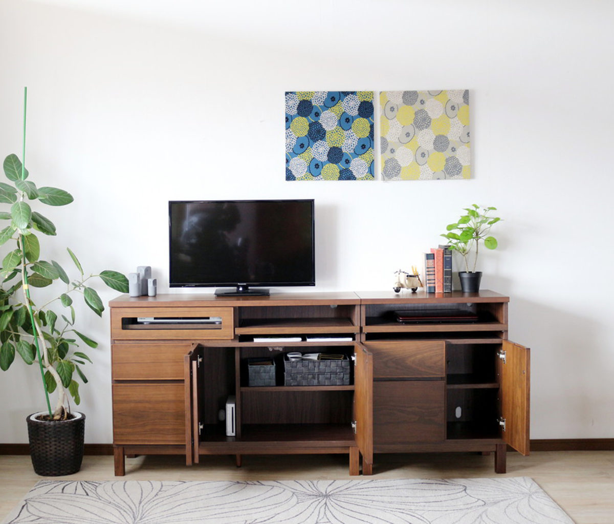 サイドボード 幅120cm テーブル付 背面化粧 フルスライドレール 完成品 ( 棚 ラック 引き出し スライドテーブル 省スペース テレビ台 作業台 家事机 ビューロー デスク ウォールナット ナチュラル ) 【ウォールナット】 ウォールナット