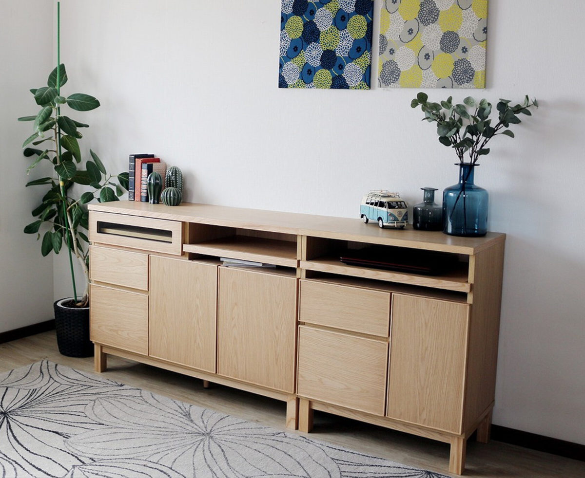 サイドボード 幅120cm テーブル付 背面化粧 フルスライドレール 完成品 ( 棚 ラック 引き出し スライドテーブル 省スペース テレビ台 作業台 家事机 ビューロー デスク ウォールナット ナチュラル ) 【ウォールナット】 ウォールナット