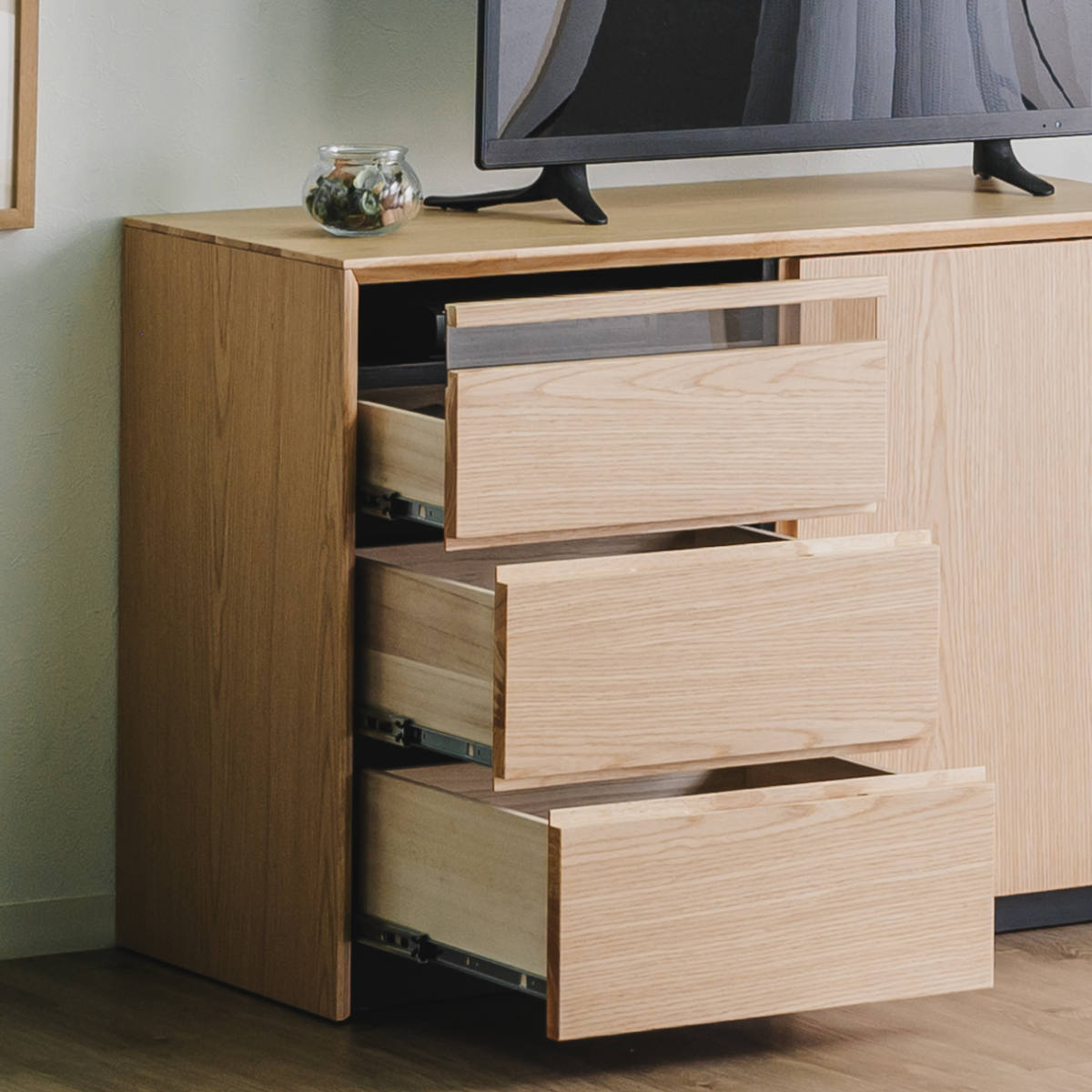 サイドボード 幅100cm 背面化粧 フルスライドレール 完成品 ( 棚 ラック 引き出し スライドレール 省スペース 引出し リビングボード ハイタイプ ウォールナット ナチュラル ) 【ウォールナット】 ウォールナット