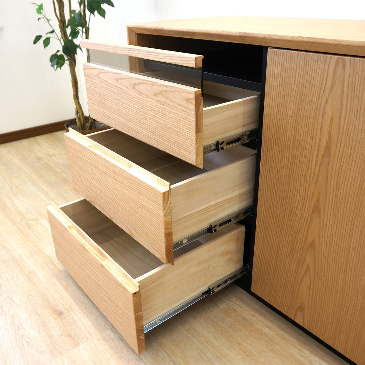 サイドボード 幅100cm 背面化粧 フルスライドレール 完成品 ( 棚 ラック 引き出し スライドレール 省スペース 引出し リビングボード ハイタイプ ウォールナット ナチュラル ) 【ウォールナット】 ウォールナット