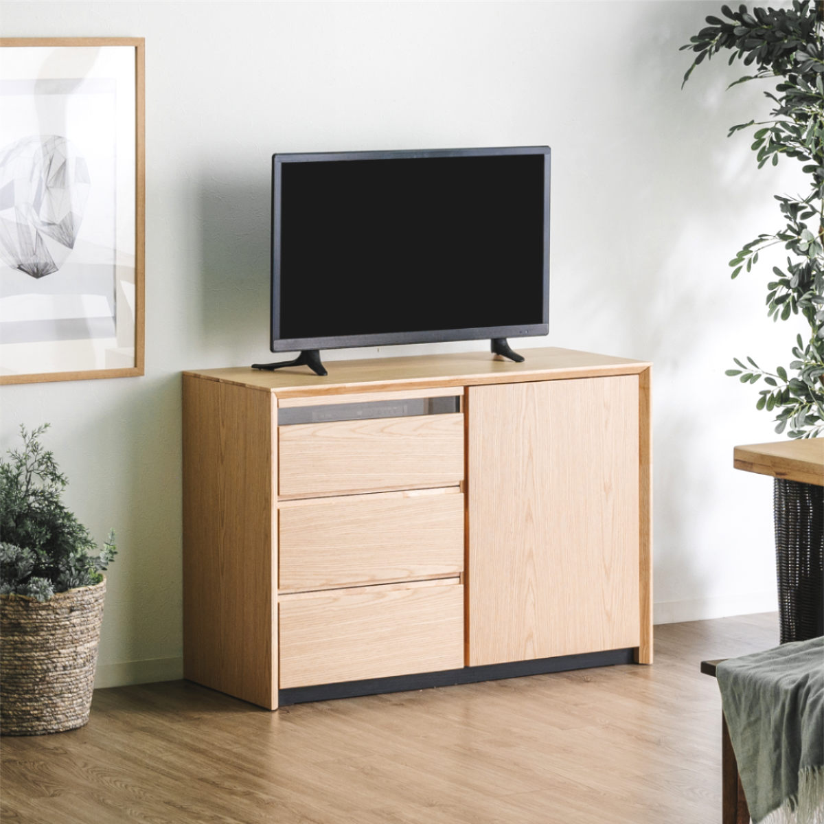 サイドボード 幅100cm 背面化粧 フルスライドレール 完成品 ( 棚 ラック 引き出し スライドレール 省スペース 引出し リビングボード ハイタイプ ウォールナット ナチュラル ) 【ウォールナット】 ウォールナット