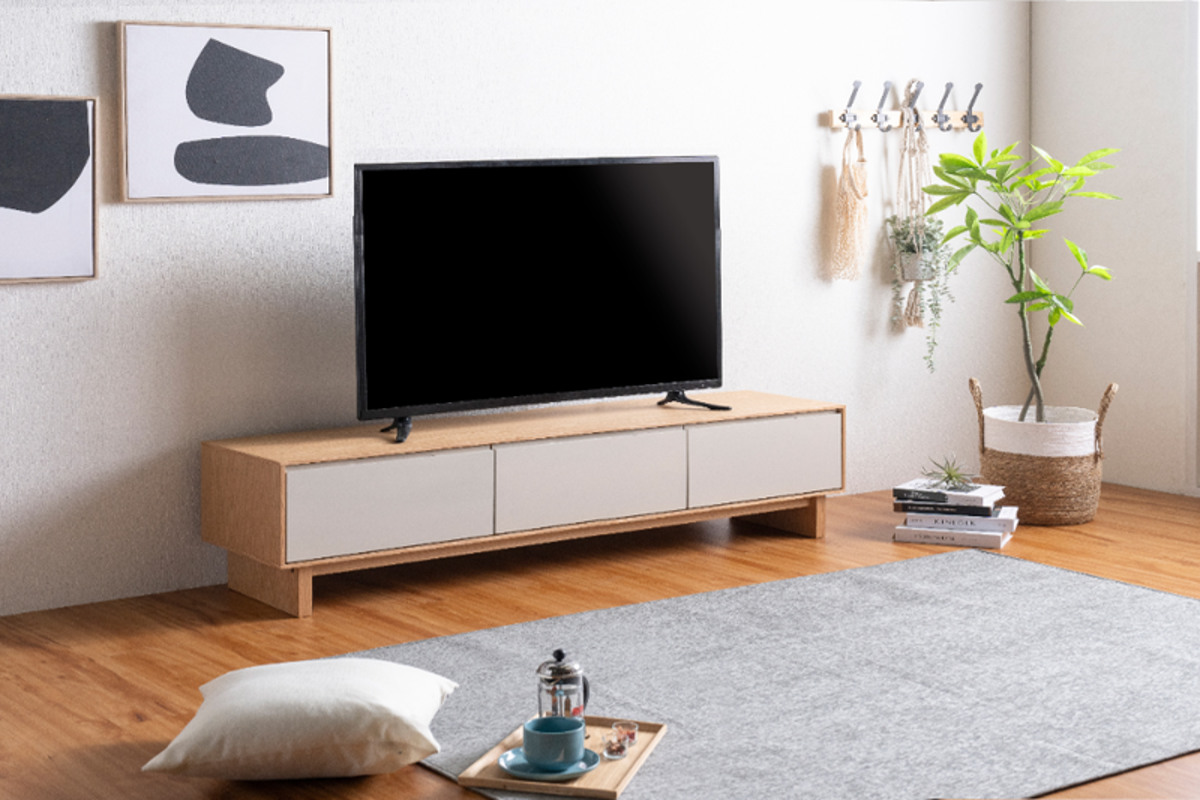 テレビ台 幅210cm 脚付き フルスライドレール 天然木 完成品 ( ローボード 引出し ラック 棚 収納 ニュアンス くすみカラー リビングボード 省スペース ツートンカラー お掃除ロボット対応 )