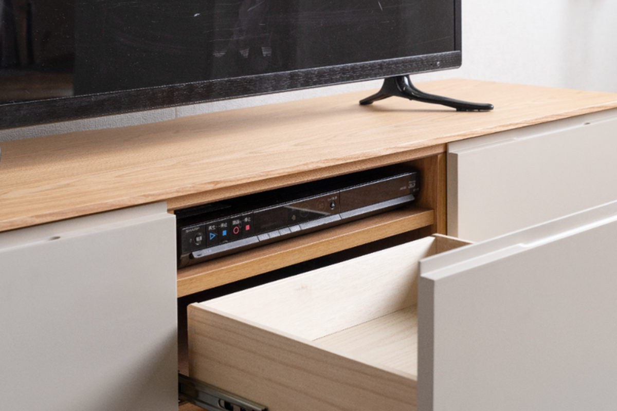 テレビ台 幅210cm 脚付き フルスライドレール 天然木 完成品 ( ローボード 引出し ラック 棚 収納 ニュアンス くすみカラー リビングボード 省スペース ツートンカラー お掃除ロボット対応 )