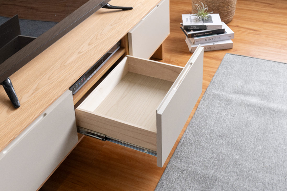 テレビ台 幅210cm 脚付き フルスライドレール 天然木 完成品 ( ローボード 引出し ラック 棚 収納 ニュアンス くすみカラー リビングボード 省スペース ツートンカラー お掃除ロボット対応 )