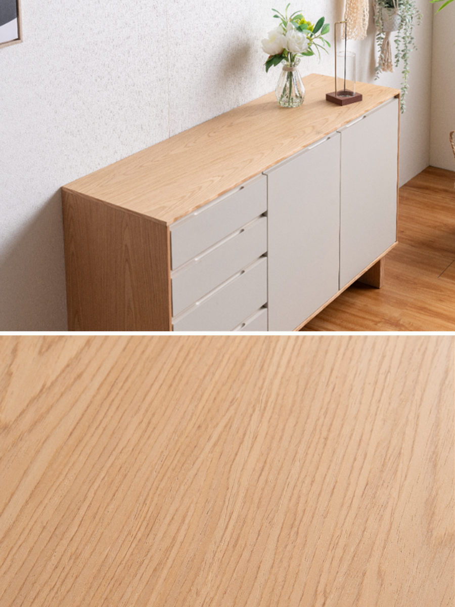サイドボード 幅80cm 背面化粧 フルスライドレール 天然木 完成品 ( 棚 ラック 引き出し A4対応 収納 可動棚 ニュアンス くすみカラー リビングボード 4段 省スペース ツートンカラー お掃除ロボット対応 )