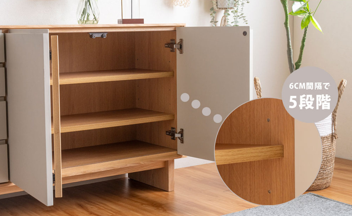 サイドボード 幅80cm 背面化粧 フルスライドレール 天然木 完成品 ( 棚 ラック 引き出し A4対応 収納 可動棚 ニュアンス くすみカラー リビングボード 4段 省スペース ツートンカラー お掃除ロボット対応 )