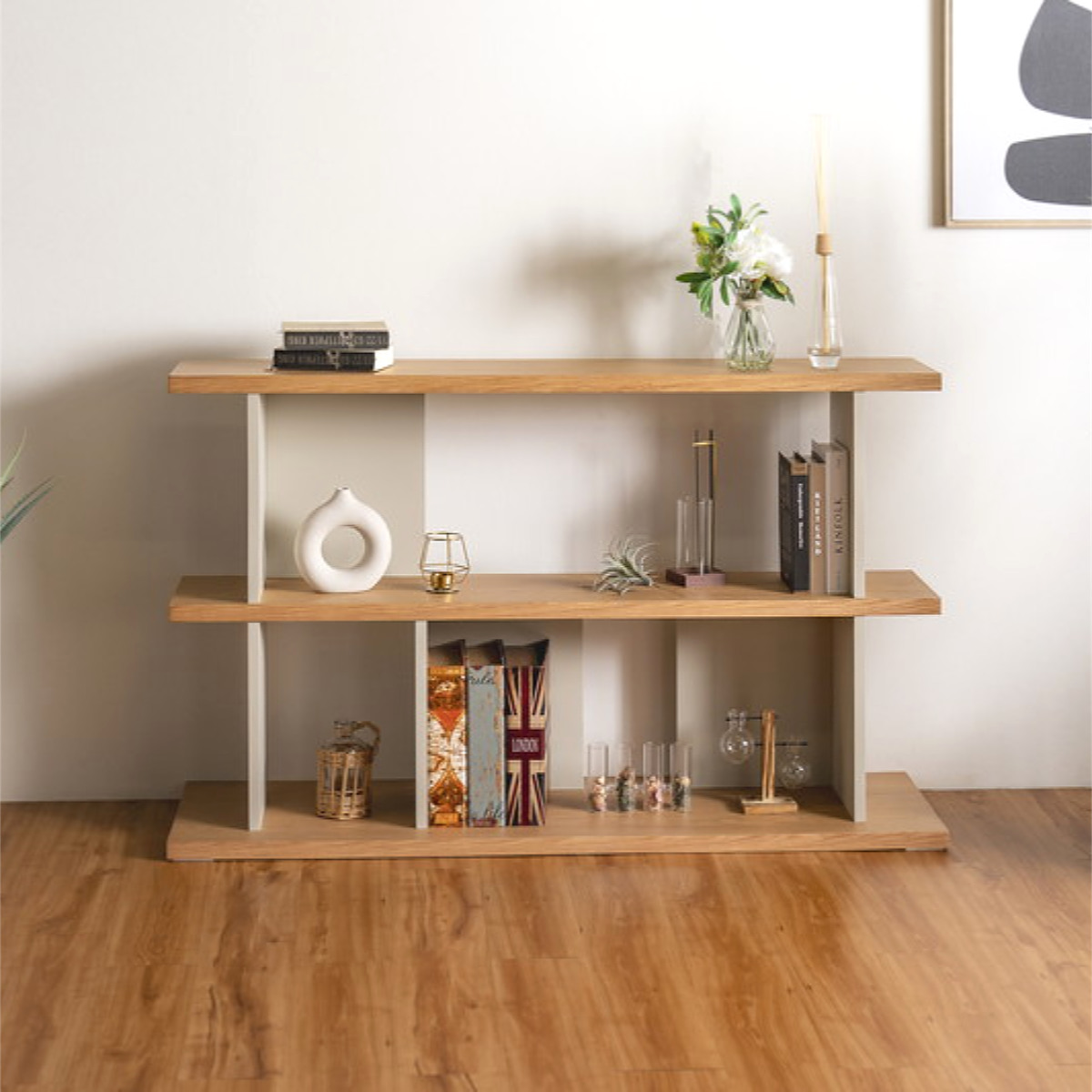 オープンシェルフ 幅140cm 天然木 くすみカラー ( シェルフ バックシェルフ 飾り棚 ラック 収納 ニュアンスカラー 完成品 リビングボード ソファバック 間仕切 ディスプレイ 省スペース ツートンカラー )