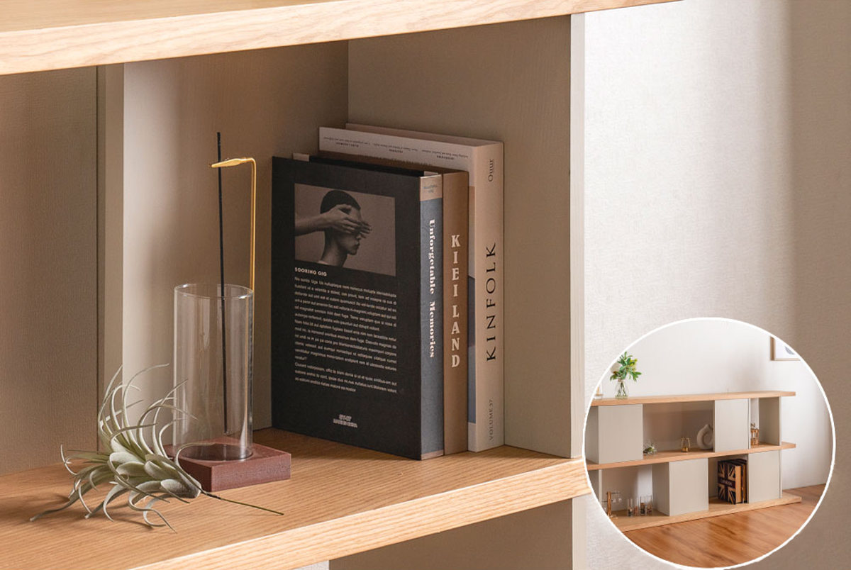 オープンシェルフ 幅140cm 天然木 くすみカラー ( シェルフ バックシェルフ 飾り棚 ラック 収納 ニュアンスカラー 完成品 リビングボード ソファバック 間仕切 ディスプレイ 省スペース ツートンカラー )