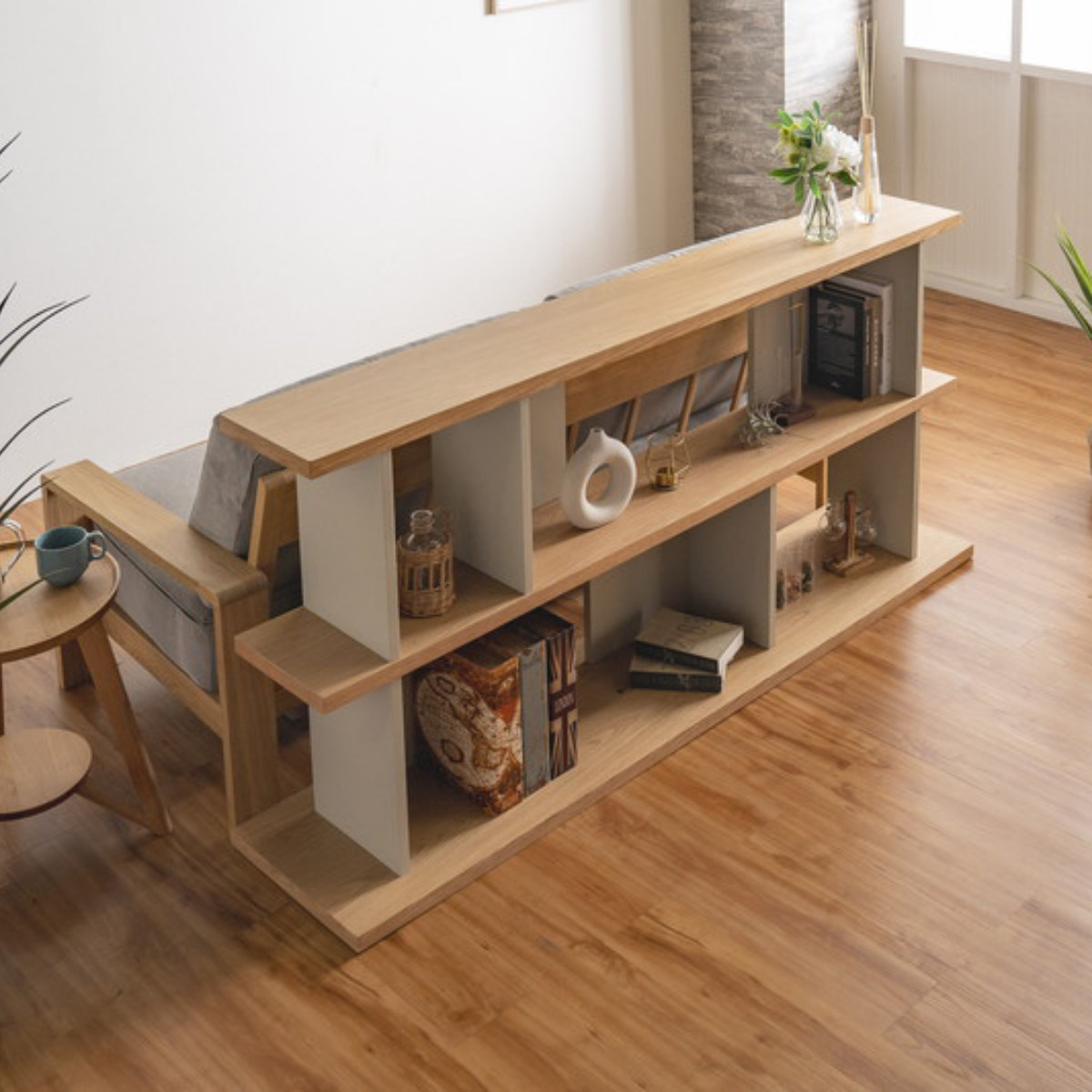 オープンシェルフ 幅180cm 天然木 くすみカラー ( シェルフ バックシェルフ 飾り棚 ラック 収納 ニュアンスカラー 完成品 リビングボード ソファバック 間仕切 ディスプレイ 省スペース ツートンカラー )