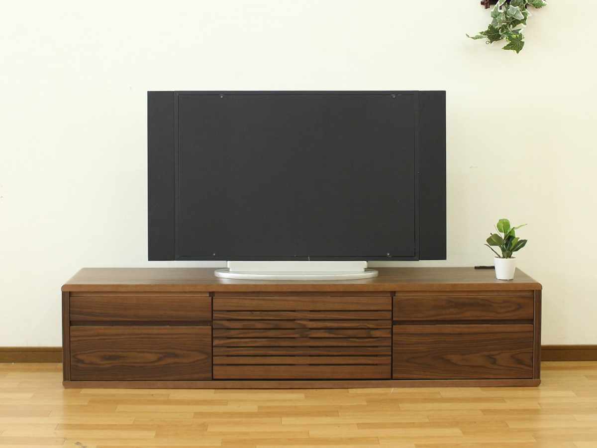 テレビ台 幅165cm 背面化粧 リモコンOK 天然木 完成品 ( ローボード 引出し ラック 棚 収納 フラップ扉 リビングボード 省スペース お掃除ロボット対応 ウォールナット ナチュラル ) 【ウォールナット】 ウォールナット