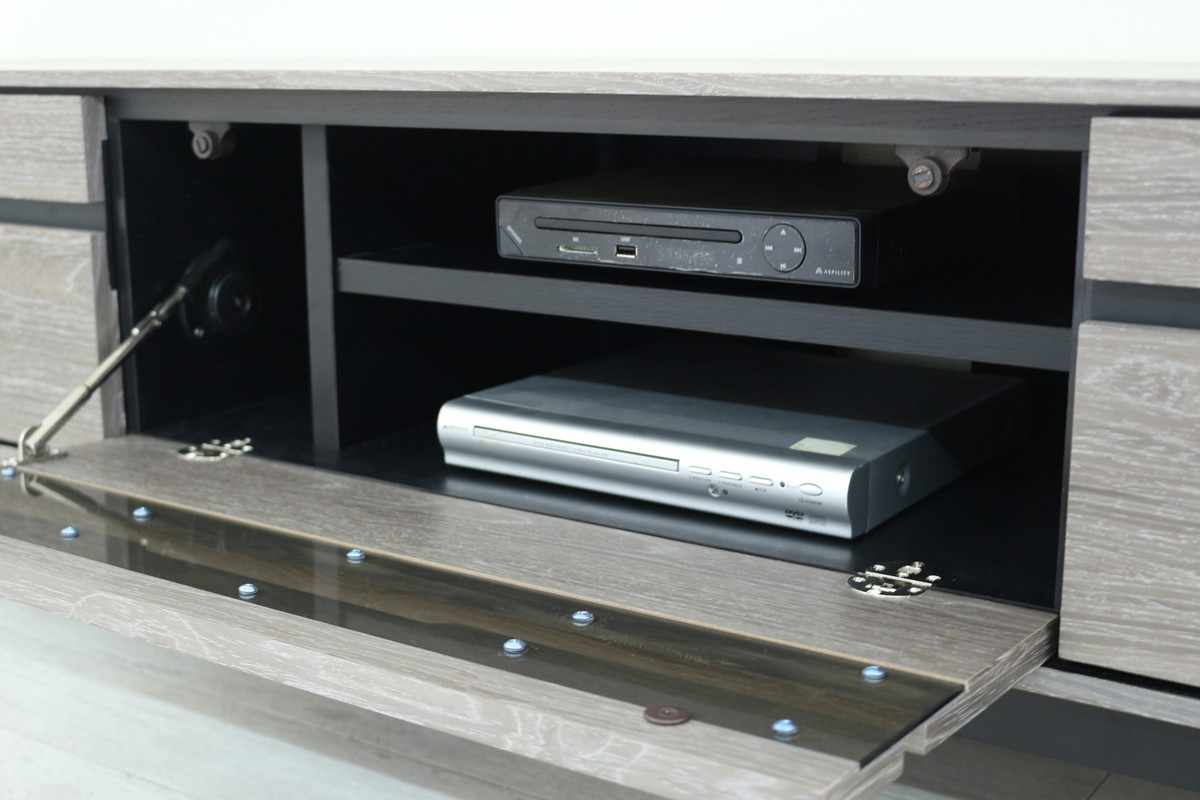 テレビ台 幅150cm 脚付き リモコンOK 天然木 完成品 ( ローボード 引出し ラック 棚 収納 フラップ扉 リビングボード 省スペース お掃除ロボット対応 グレー ウォールナット ) 【ウォールナット】 ウォールナット