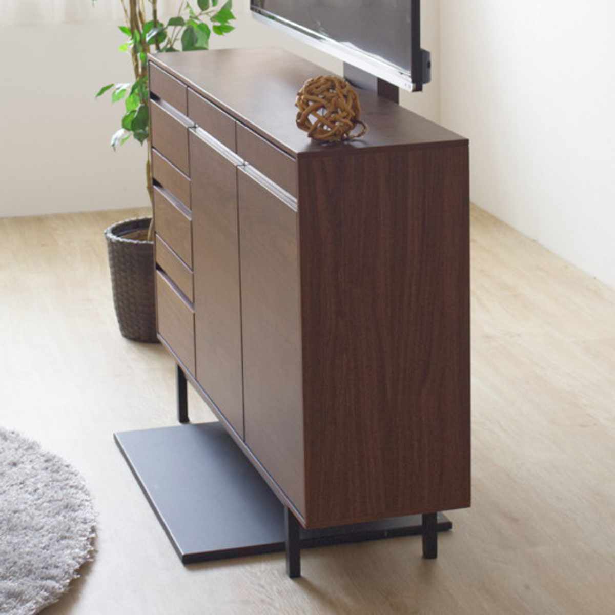 サイドボード 幅80cm 背面化粧 天然木 完成品 ( 棚 ラック 引き出し A4対応 収納 可動棚 テレビ台 リビングボード 3段 省スペース お掃除ロボット対応 グレー ウォールナット ) 【ウォールナット】 ウォールナット