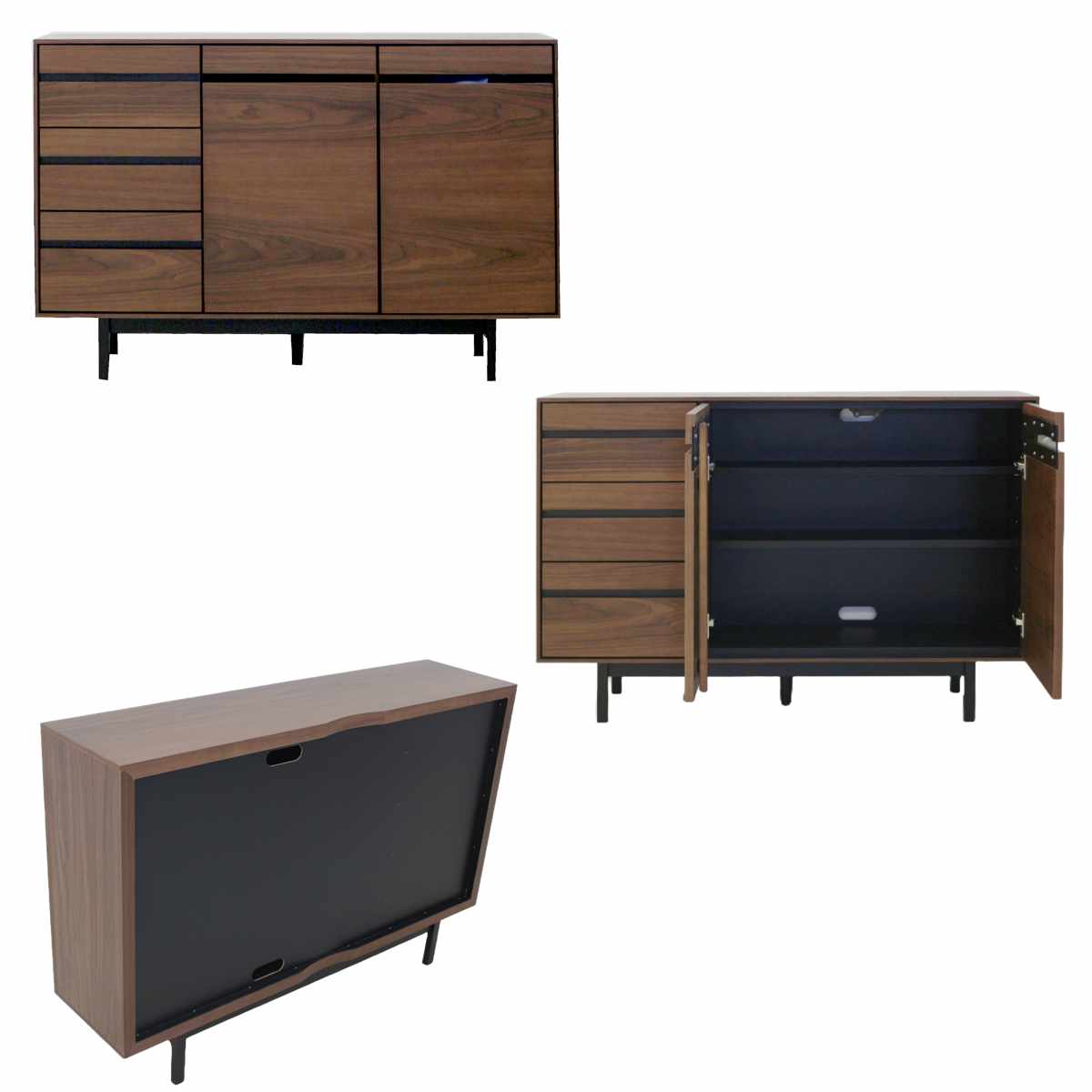 サイドボード 幅120cm 背面化粧 天然木 完成品 ( 棚 ラック 引き出し A4対応 収納 可動棚 テレビ台 リビングボード 3段 省スペース お掃除ロボット対応 グレー ウォールナット ) 【ウォールナット】 ウォールナット