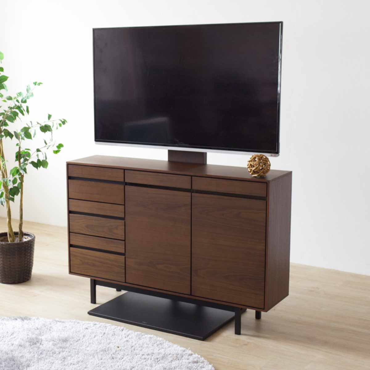 サイドボード 幅120cm 背面化粧 天然木 完成品 ( 棚 ラック 引き出し A4対応 収納 可動棚 テレビ台 リビングボード 3段 省スペース お掃除ロボット対応 グレー ウォールナット ) 【ウォールナット】 ウォールナット