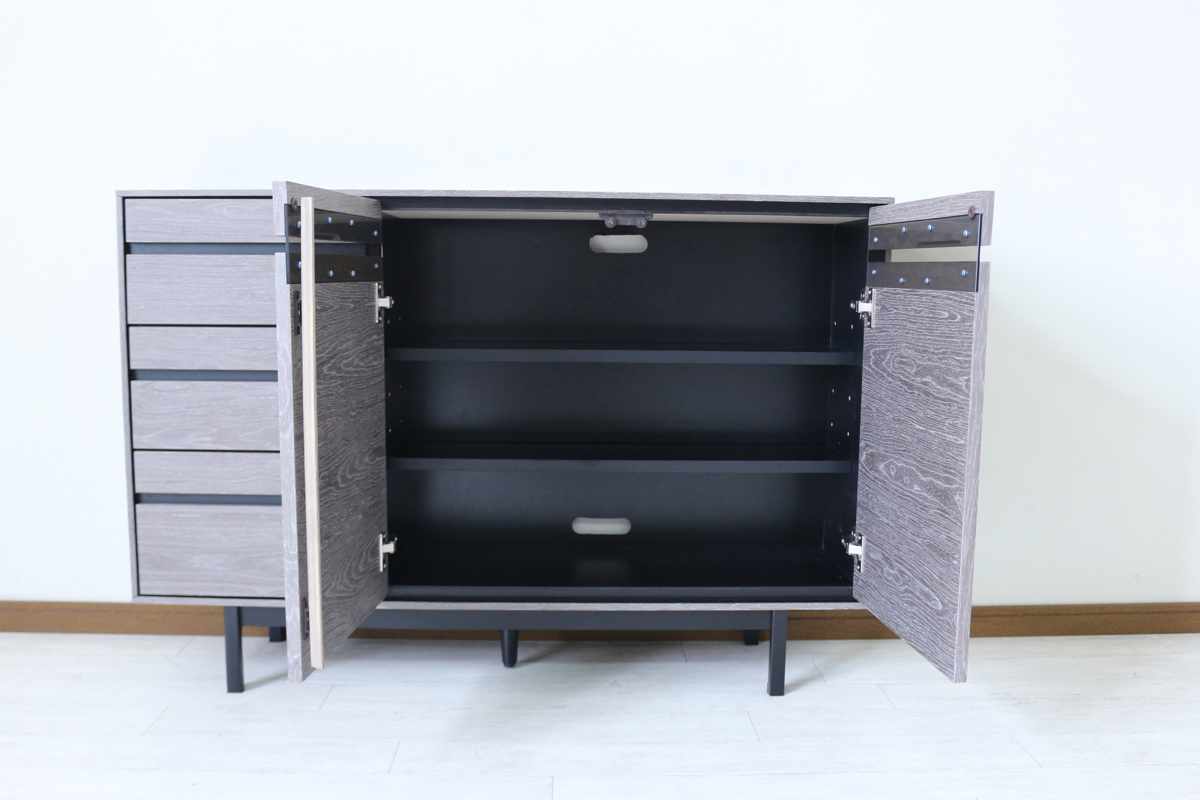 サイドボード 幅120cm 背面化粧 天然木 完成品 ( 棚 ラック 引き出し A4対応 収納 可動棚 テレビ台 リビングボード 3段 省スペース お掃除ロボット対応 グレー ウォールナット ) 【ウォールナット】 ウォールナット