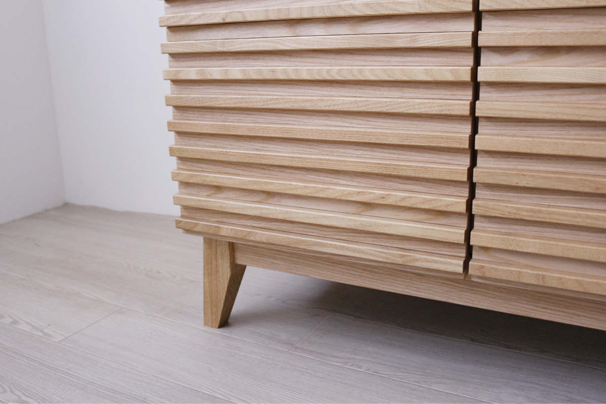 チェスト 幅41cm 4段 ルーバーデザイン 天然木 完成品 ( 棚 ラック 引出し フルスライドレール 木製 お掃除ロボット対応 リビングボード キッチン 食器棚 4杯 ブラウン ナチュラル ) 【ブラウン】 ブラウン