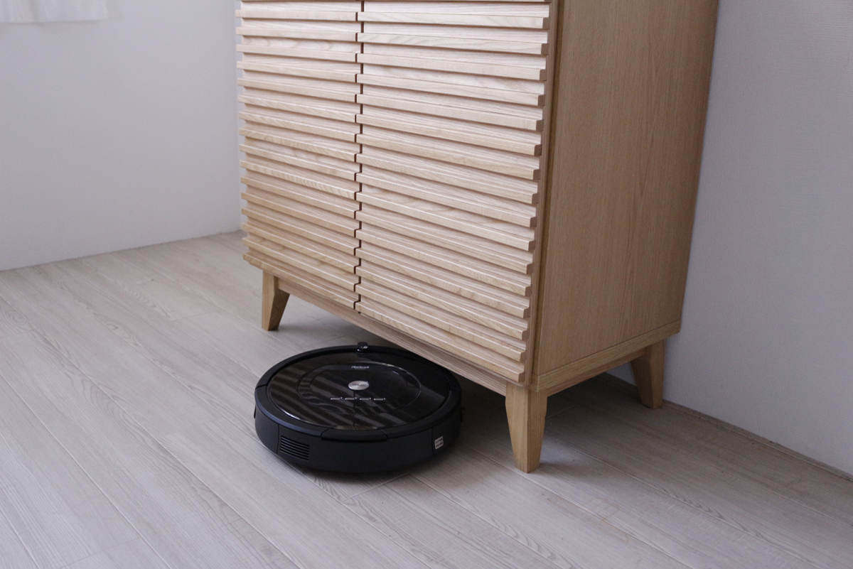 チェスト 幅41cm 4段 ルーバーデザイン 天然木 完成品 ( 棚 ラック 引出し フルスライドレール 木製 お掃除ロボット対応 リビングボード キッチン 食器棚 4杯 ブラウン ナチュラル ) 【ブラウン】 ブラウン