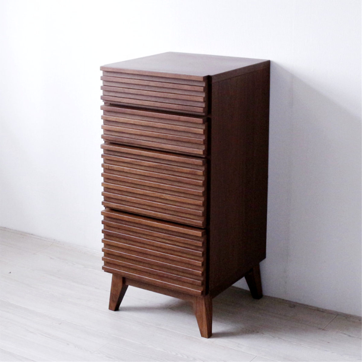 チェスト 幅41cm 4段 ルーバーデザイン 天然木 完成品 ( 棚 ラック 引出し フルスライドレール 木製 お掃除ロボット対応 リビングボード キッチン 食器棚 4杯 ブラウン ナチュラル ) 【ブラウン】 ブラウン