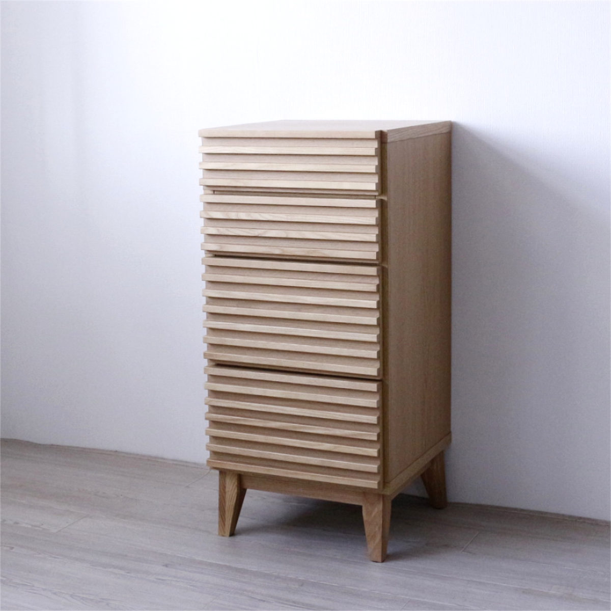 チェスト 幅41cm 4段 ルーバーデザイン 天然木 完成品 ( 棚 ラック 引出し フルスライドレール 木製 お掃除ロボット対応 リビングボード キッチン 食器棚 4杯 ブラウン ナチュラル ) 【ブラウン】 ブラウン
