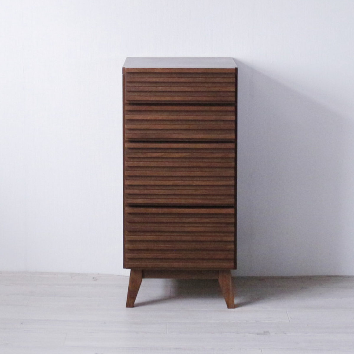 チェスト 幅41cm 4段 ルーバーデザイン 天然木 完成品 ( 棚 ラック 引出し フルスライドレール 木製 お掃除ロボット対応 リビングボード キッチン 食器棚 4杯 ブラウン ナチュラル ) 【ブラウン】 ブラウン