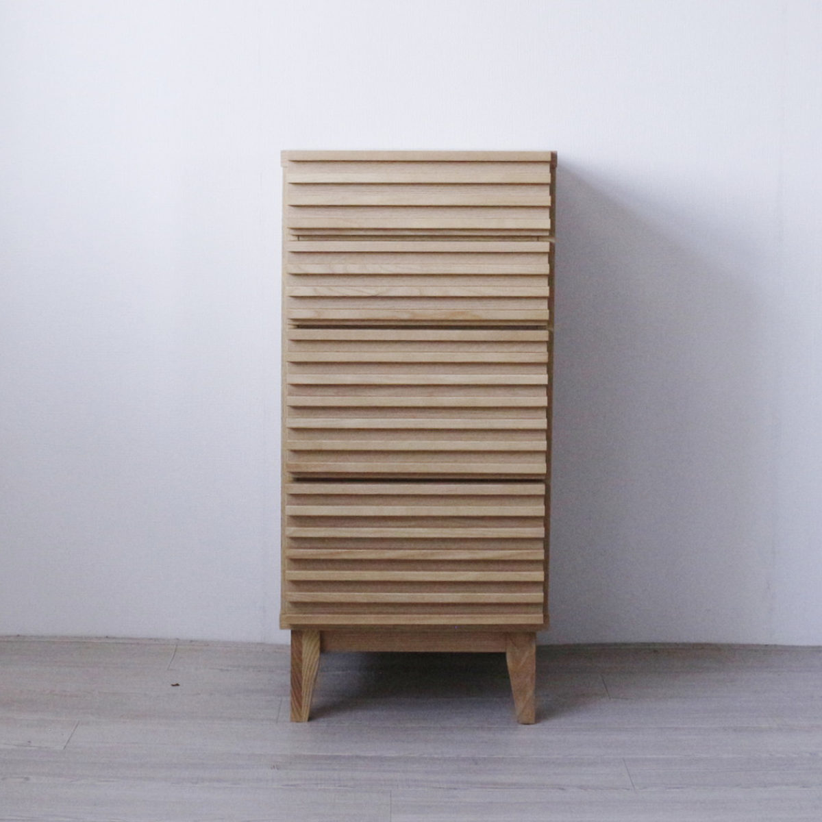 チェスト 幅41cm 4段 ルーバーデザイン 天然木 完成品 ( 棚 ラック 引出し フルスライドレール 木製 お掃除ロボット対応 リビングボード キッチン 食器棚 4杯 ブラウン ナチュラル ) 【ブラウン】 ブラウン