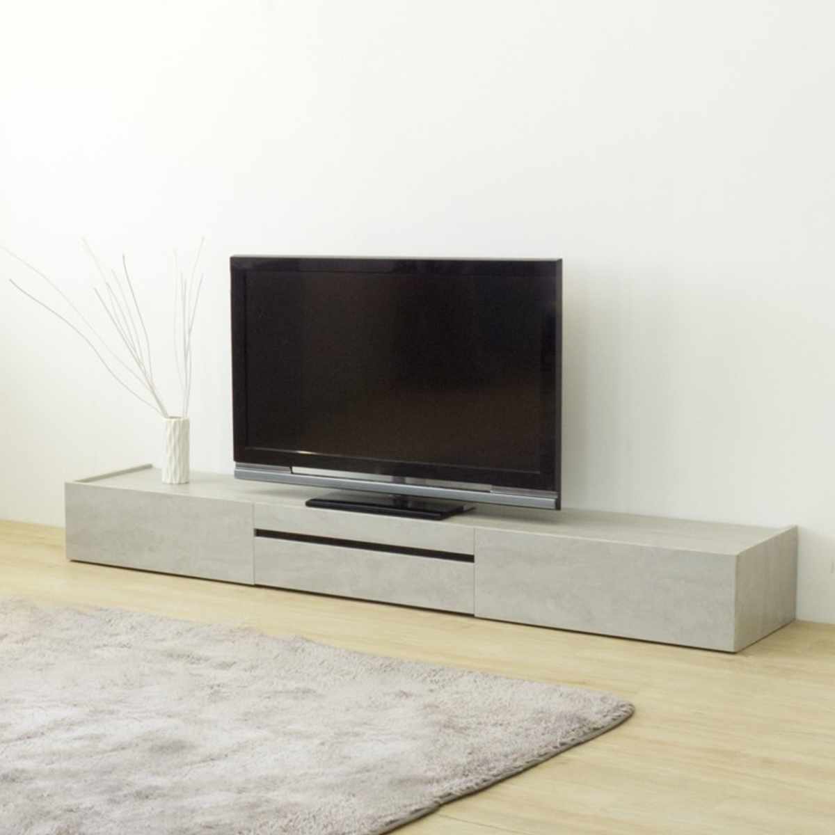 テレビ台 幅200cm オールメラミン 脚付き リモコンOK 完成品 ( ローボード 引出し ラック 棚 収納 フラップ扉 メラミン リビングボード 省スペース お掃除ロボット対応 ブラック ホワイト 石目調 ) 【ブラック】 ブラック