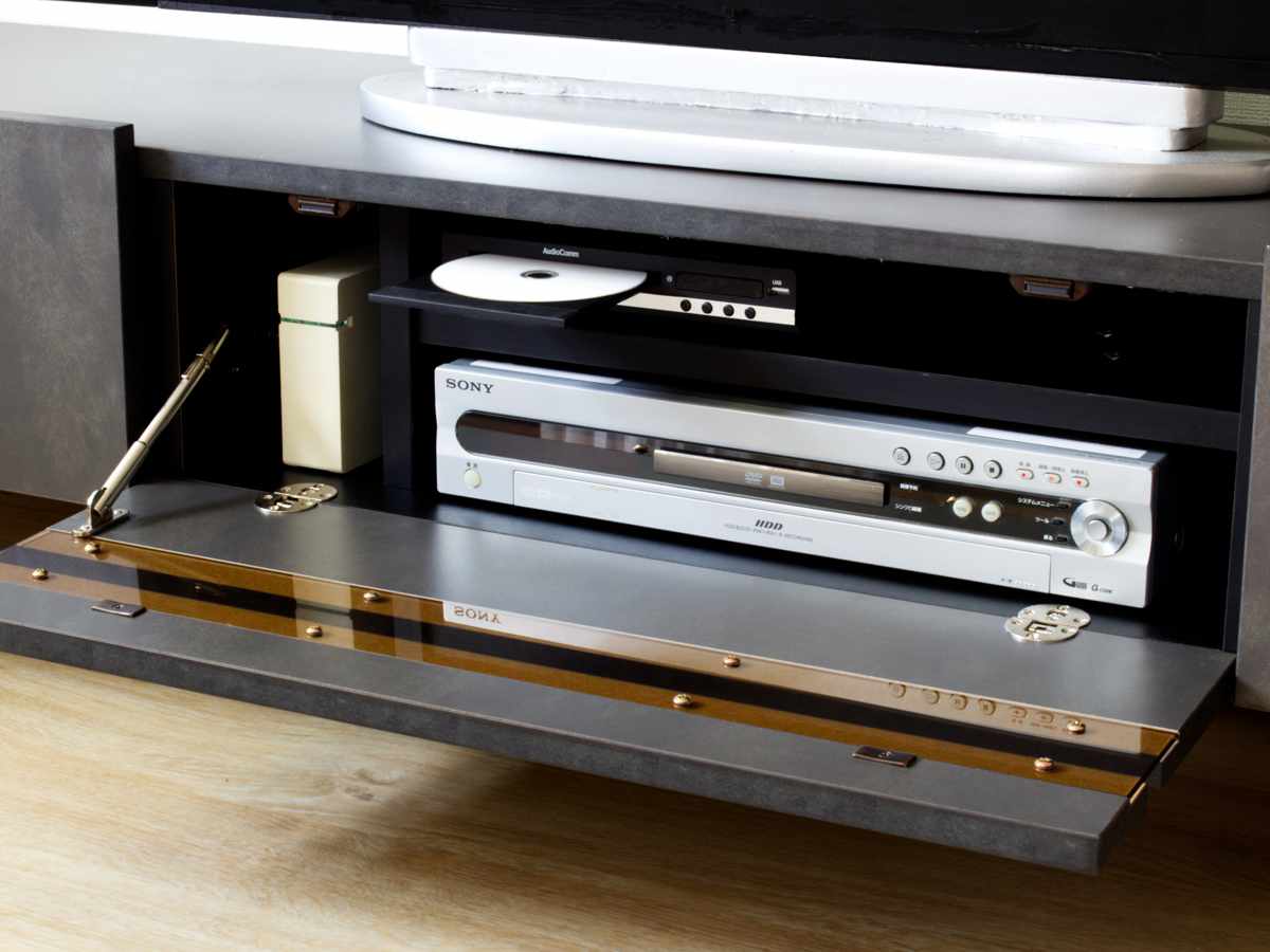 テレビ台 幅200cm オールメラミン 脚付き リモコンOK 完成品 ( ローボード 引出し ラック 棚 収納 フラップ扉 メラミン リビングボード 省スペース お掃除ロボット対応 ブラック ホワイト 石目調 ) 【ブラック】 ブラック