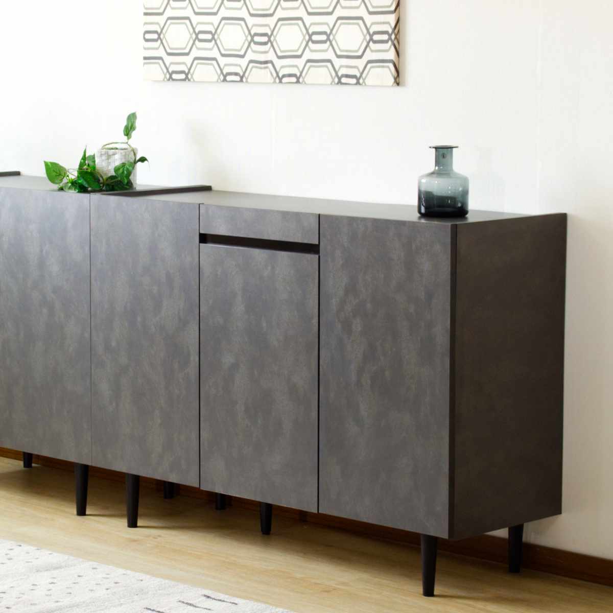 サイドボード 幅120cm オールメラミン 背面化粧 完成品 ( 棚 ラック 引き出し A4対応 収納 可動棚 スライド棚 メラミン リビングボード 省スペース お掃除ロボット対応 ブラック ホワイト 石目調 ) 【ブラック】 ブラック