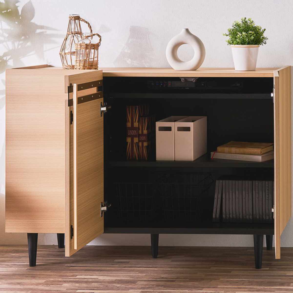 サイドボード 幅120cm オールメラミン 背面化粧 完成品 ( 棚 ラック 引き出し A4対応 収納 可動棚 スライド棚 メラミン リビングボード 省スペース お掃除ロボット対応 ブラック ホワイト 石目調 ) 【ブラック】 ブラック