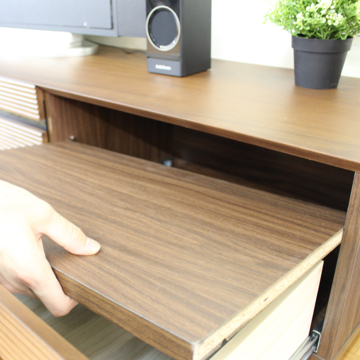 テレビ台 幅180.5cm 背面化粧 リモコンOK 天然木 完成品 ( ローボード 引出し ラック 棚 収納 フロート風 リビングボード フルオープンレール ナチュラル ウォールナット ) 【ナチュラル】 ナチュラル