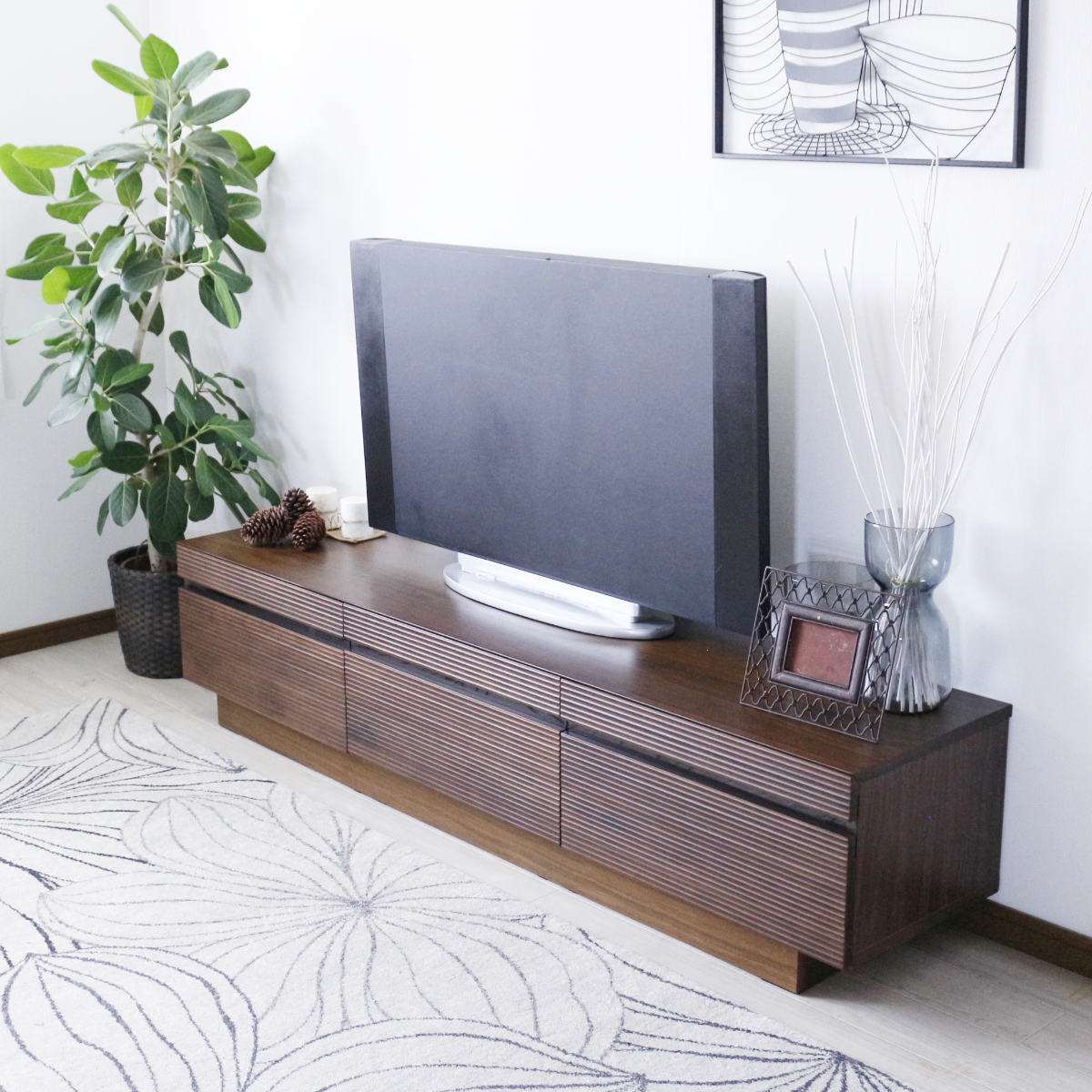 テレビ台 幅180.5cm 背面化粧 リモコンOK 天然木 完成品 ( ローボード 引出し ラック 棚 収納 フロート風 リビングボード フルオープンレール ナチュラル ウォールナット ) 【ナチュラル】 ナチュラル