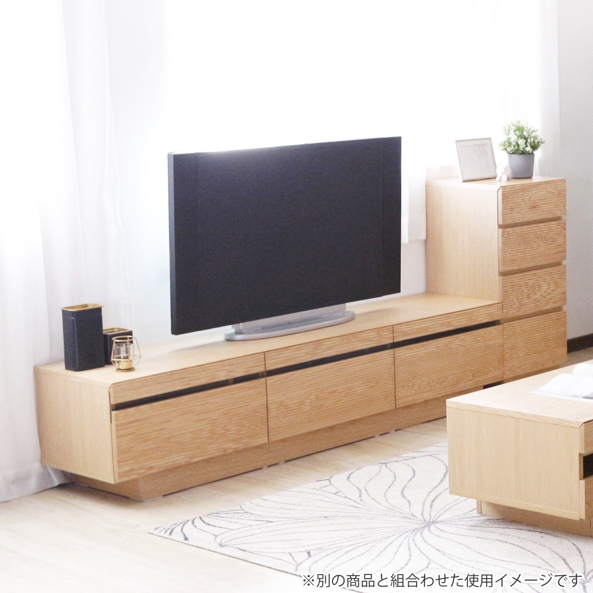 テレビ台 幅180.5cm 背面化粧 リモコンOK 天然木 完成品 ( ローボード 引出し ラック 棚 収納 フロート風 リビングボード フルオープンレール ナチュラル ウォールナット ) 【ナチュラル】 ナチュラル