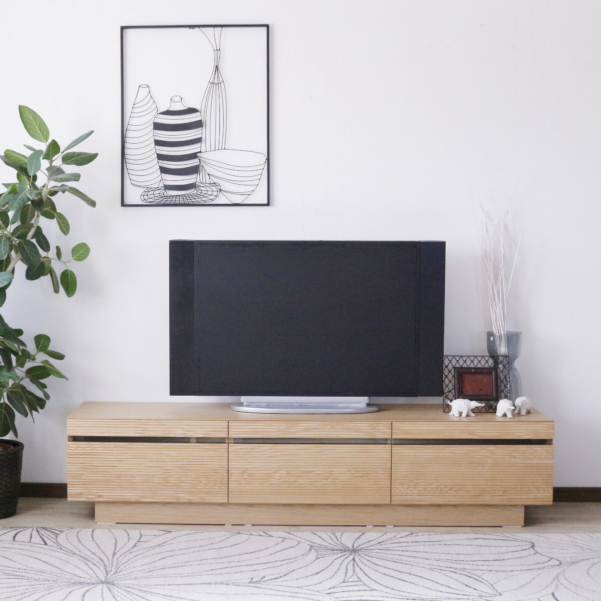 テレビ台 幅180.5cm 背面化粧 リモコンOK 天然木 完成品 ( ローボード 引出し ラック 棚 収納 フロート風 リビングボード フルオープンレール ナチュラル ウォールナット ) 【ナチュラル】 ナチュラル