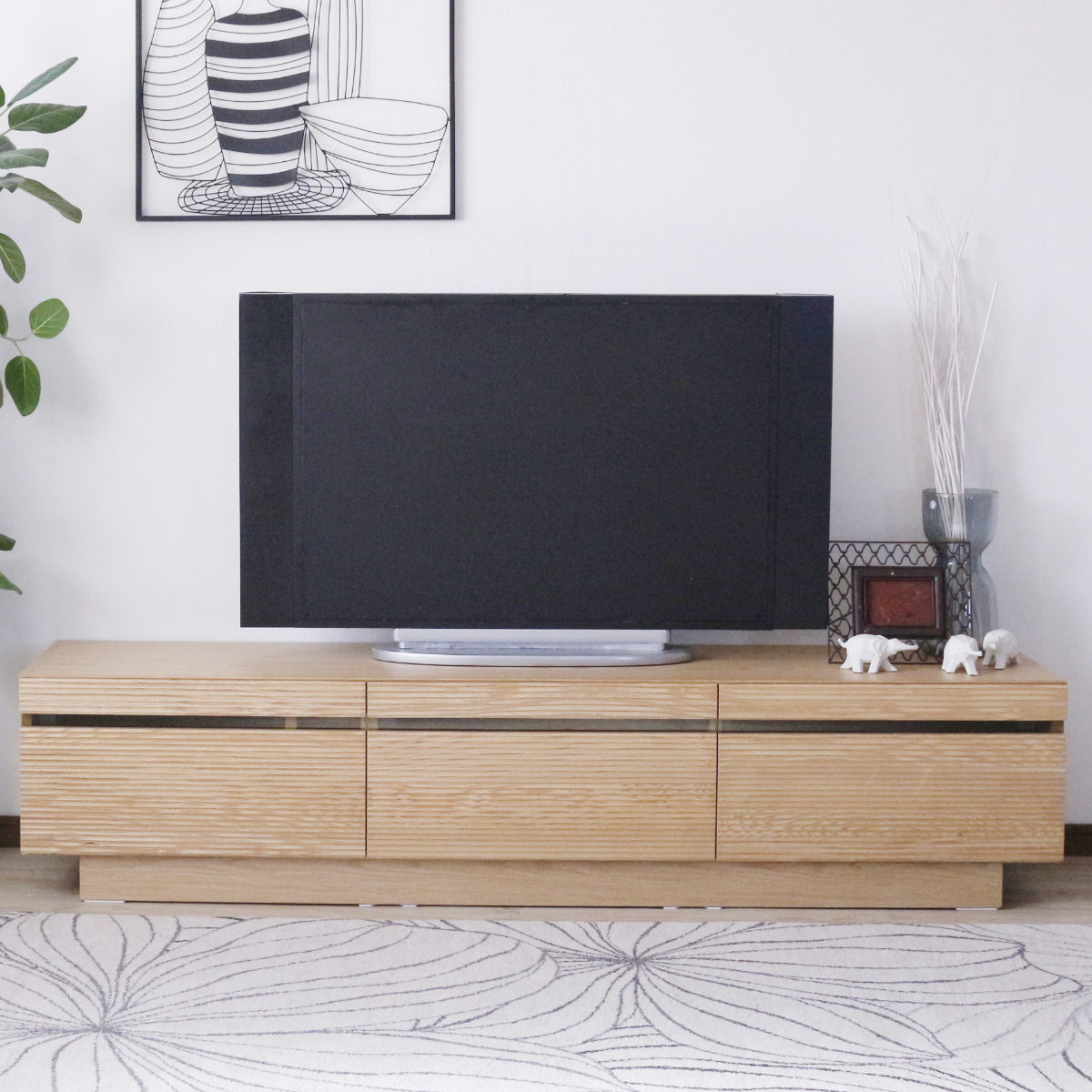 テレビ台 幅180.5cm 背面化粧 リモコンOK 天然木 完成品 ( ローボード 引出し ラック 棚 収納 フロート風 リビングボード フルオープンレール ナチュラル ウォールナット ) 【ナチュラル】 ナチュラル