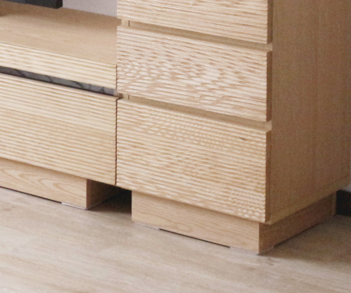 サイドチェスト 幅40cm 背面化粧 天然木 ( チェスト 4段 棚 ラック 引き出し 収納 フロート風 リビングボード フルオープンレール ナチュラル ウォールナット ) 【ナチュラル】 ナチュラル