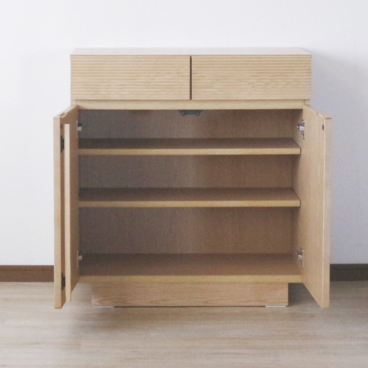 サイドボード 幅80cm 背面化粧 天然木 ( チェスト A4対応 棚 ラック 引き出し 収納 フロート風 リビングボード 可動棚 ナチュラル ウォールナット シンプル ) 【ナチュラル】 ナチュラル