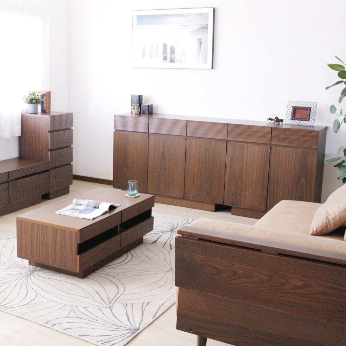 サイドボード 幅120cm 背面化粧 天然木 ( チェスト A4対応 棚 ラック 引き出し 収納 フロート風 リビングボード 可動棚 ナチュラル ウォールナット シンプル ) 【ウォールナット】 ウォールナット