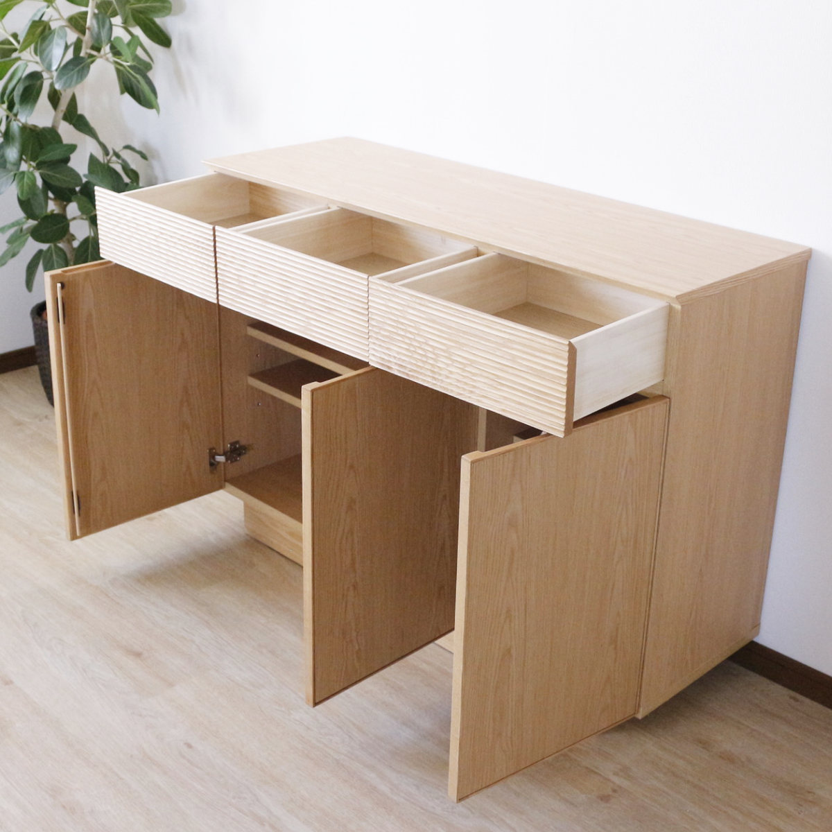 サイドボード 幅120cm 背面化粧 天然木 ( チェスト A4対応 棚 ラック 引き出し 収納 フロート風 リビングボード 可動棚 ナチュラル ウォールナット シンプル ) 【ウォールナット】 ウォールナット