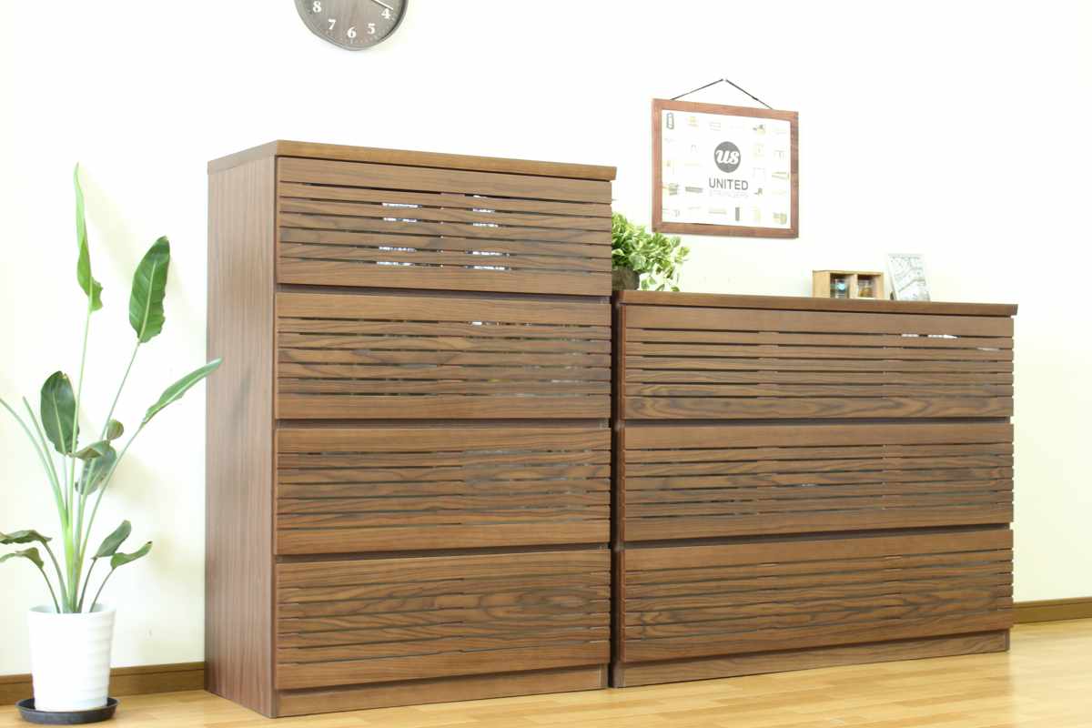 ハイチェスト 幅80cm 4段 フルオープン 天然木 完成品 ( チェスト ハイタイプ 衣類収納 棚 ラック フルスライドレール 木製 リビングボード 4杯 ナチュラル ウォールナット 背面化粧 桐 収納 ) 【ウォールナット】 ウォールナット