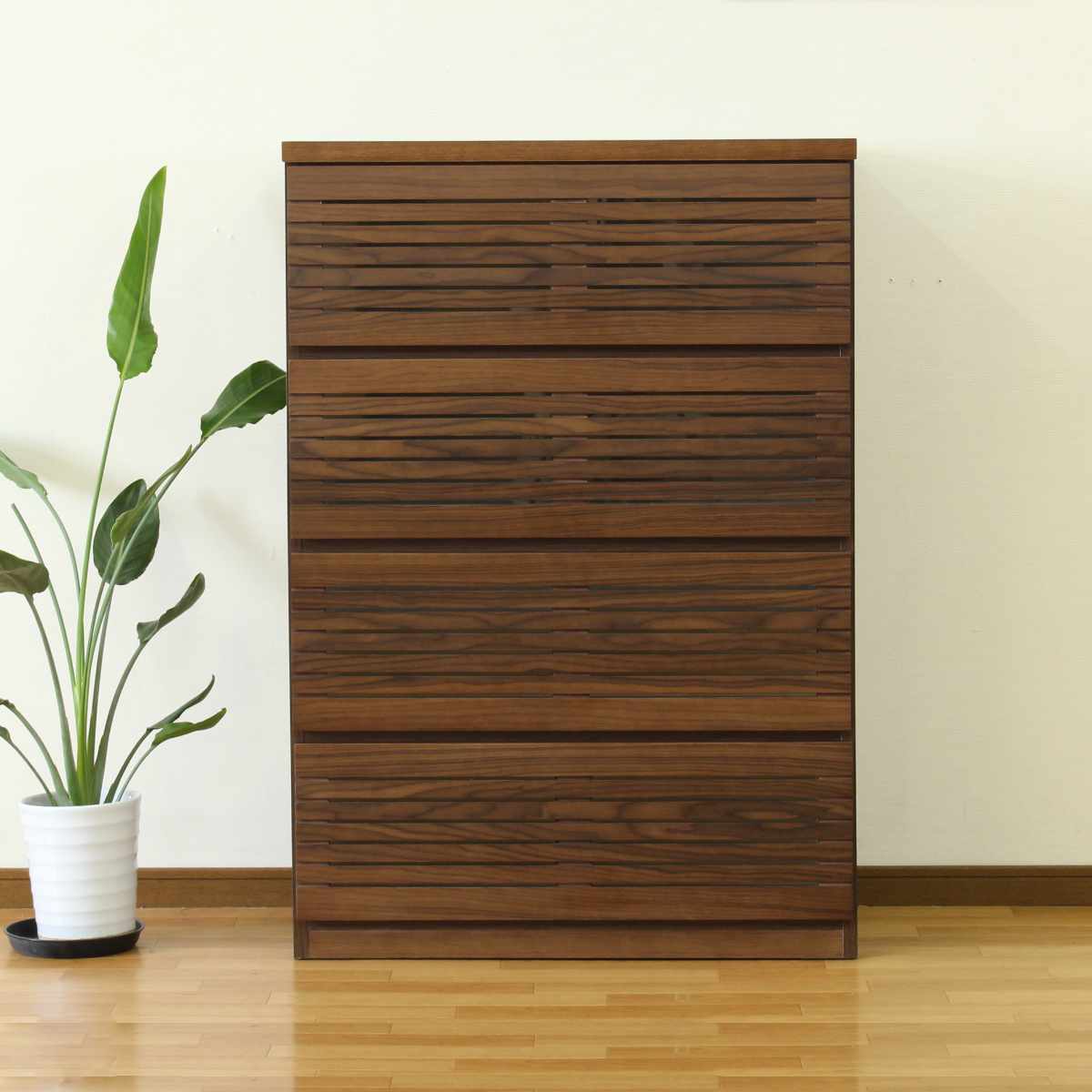 ハイチェスト 幅80cm 4段 フルオープン 天然木 完成品 ( チェスト ハイタイプ 衣類収納 棚 ラック フルスライドレール 木製 リビングボード 4杯 ナチュラル ウォールナット 背面化粧 桐 収納 ) 【ウォールナット】 ウォールナット