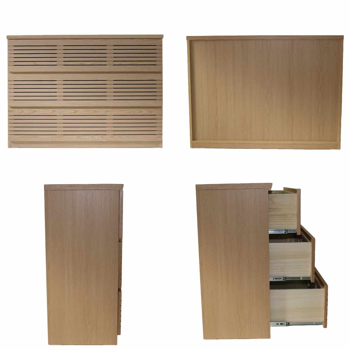 ローチェスト 幅120cm 3段 フルオープン 天然木 完成品 ( チェスト ロータイプ 衣類収納 棚 ラック フルスライドレール 木製 リビングボード 4杯 ナチュラル ウォールナット 背面化粧 桐 収納 ) 【ナチュラル】 ナチュラル