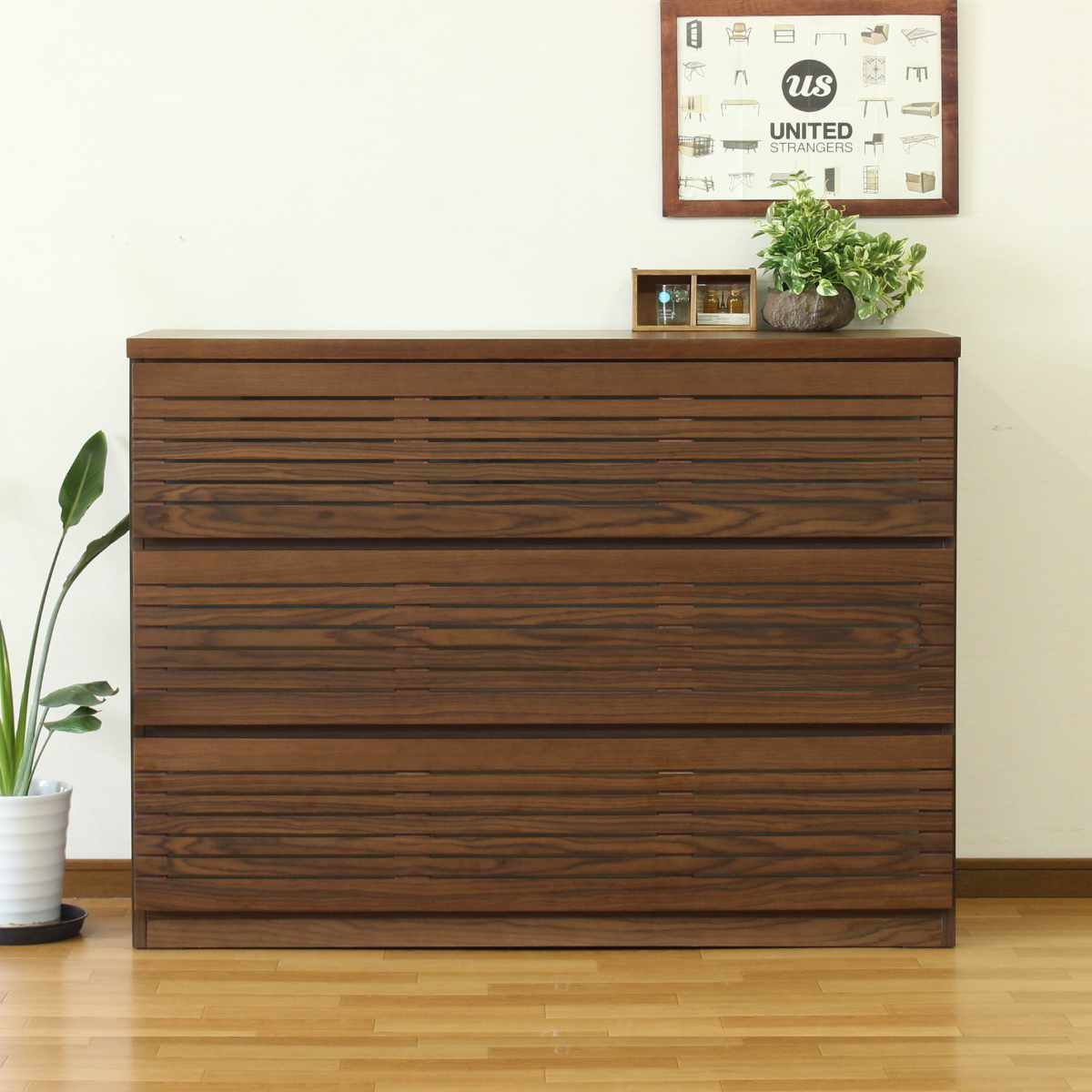 ローチェスト 幅120cm 3段 フルオープン 天然木 完成品 ( チェスト ロータイプ 衣類収納 棚 ラック フルスライドレール 木製 リビングボード 4杯 ナチュラル ウォールナット 背面化粧 桐 収納 ) 【ナチュラル】 ナチュラル