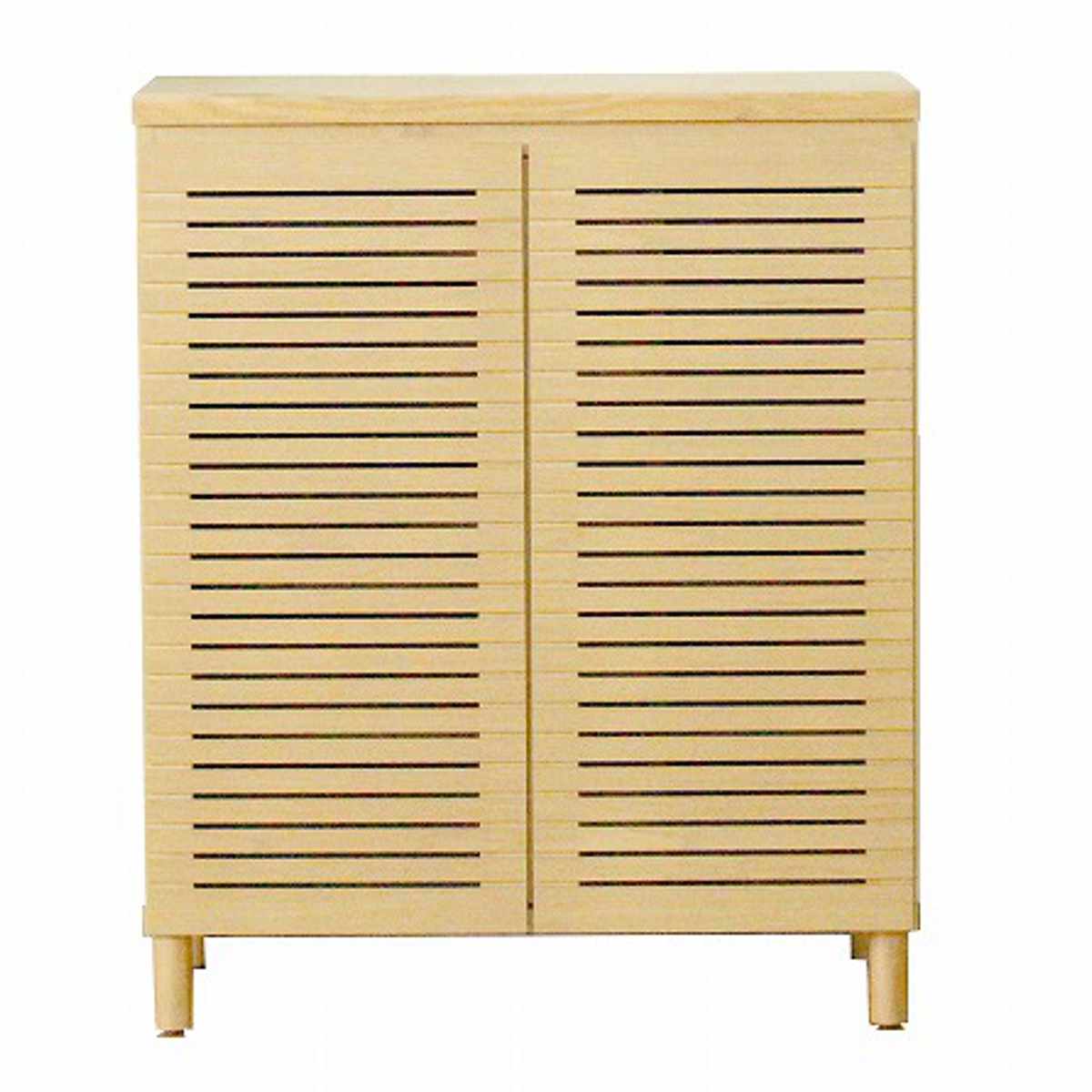 シューズキャビネット ロータイプ 幅80cm 約15足収納 天然木 完成品 ( 靴箱 シューズボックス コンパクト 下駄箱 玄関収納 ルーバー扉 玄関 靴 収納 通気性 シューズ ラック 木目調 おしゃれ 一人暮らし シューズクローク 木製 ) 【ナチュラル】 ナチュラル